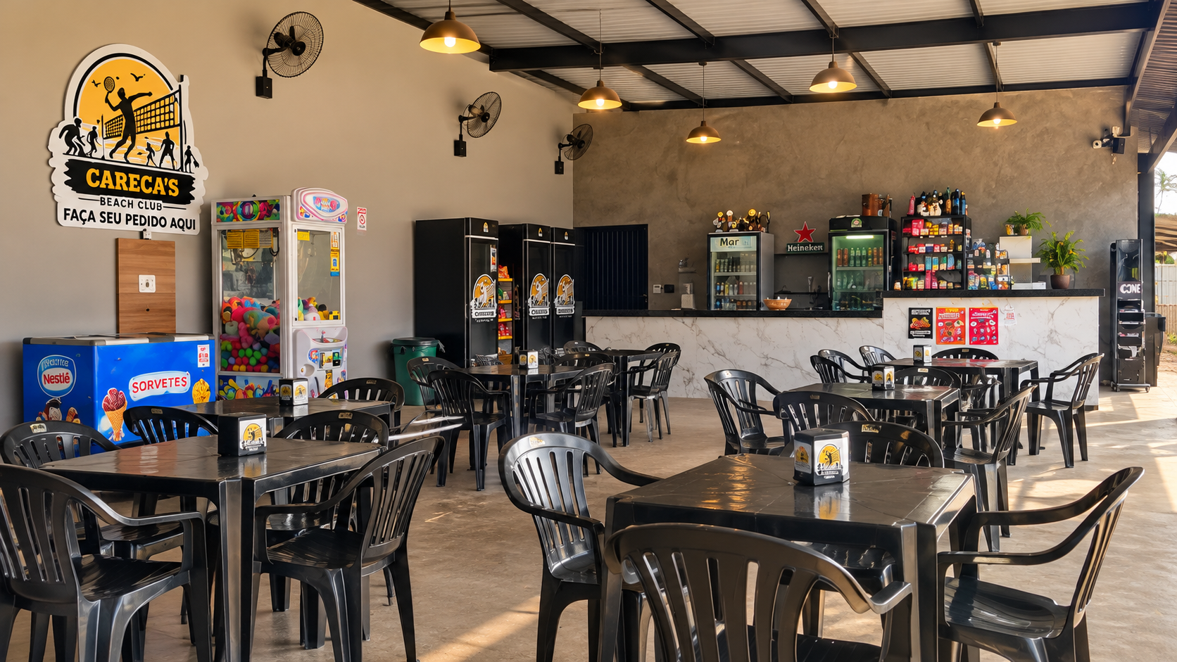 Espaço de convivência do Careca's Beach Club